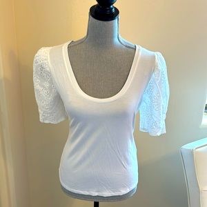 NWT!! Sweet & sexy INC white scoop neck top with eyelet sleeves. Small.